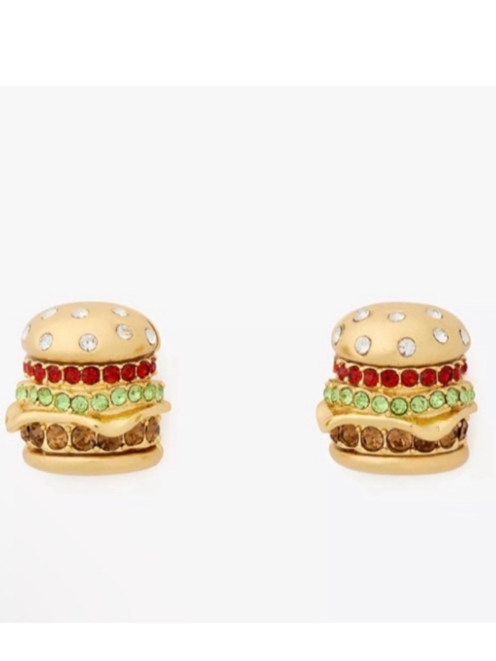 kate spade gold-tone crystal burger stud earrings with red and green accents
